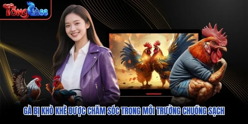 Gà bị khò khè được chăm sóc trong môi trường chuồng sạch Gà bị khò khè được chăm sóc trong môi trường chuồng sạch